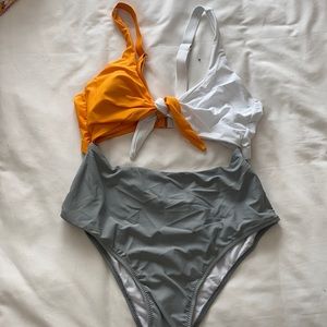 Shein One Piece Swimsuit - L orange / white / gray